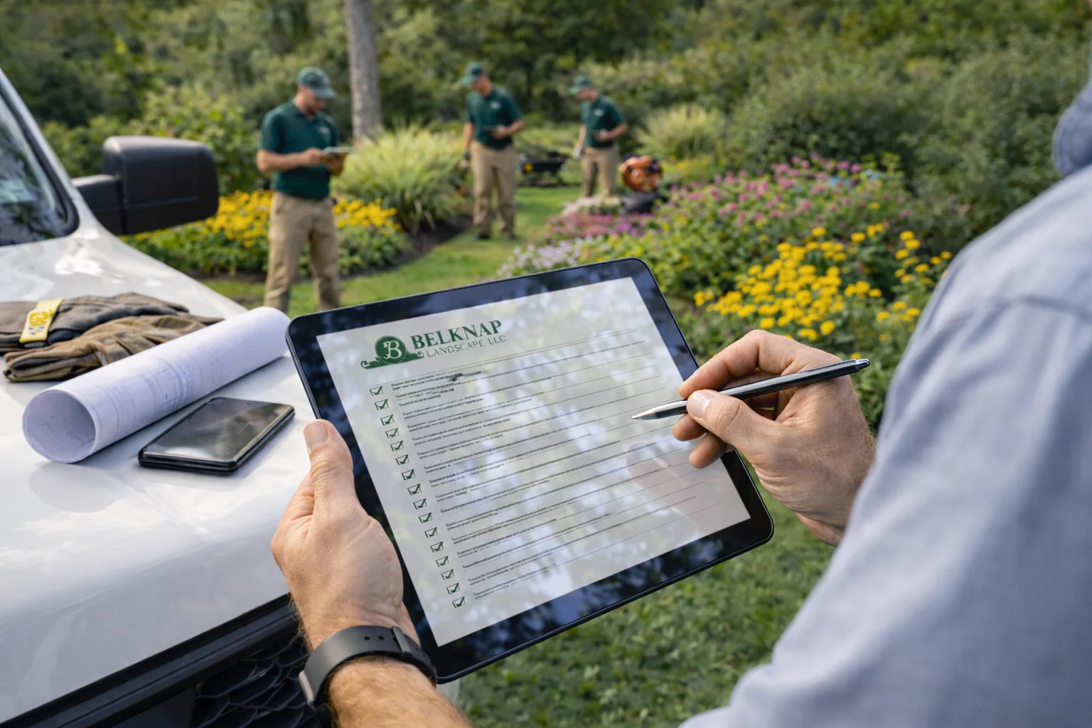 Belknap Landscape team performing property maintenance